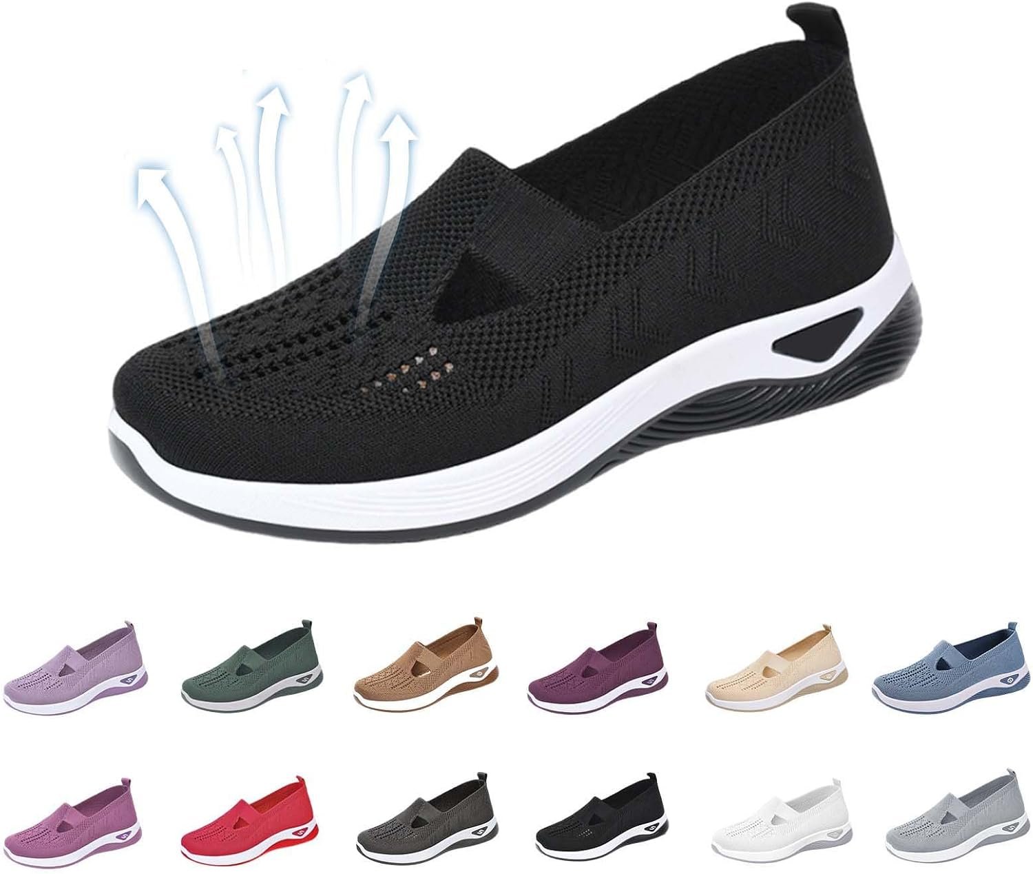 JollyPetal&Twig Orthopedic Shoes for Women,Women Wide Width Breathable Walking Comfortable Slip on Sneakers,Non Slip Arch Support Slip on Shoes