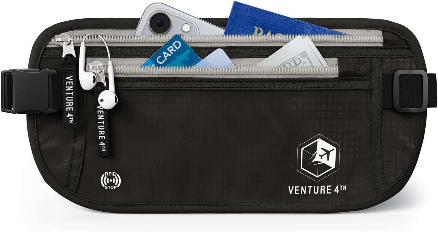 VENTURE 4TH Travel Money Belt, RFID Blocking Passport Holder – Black
