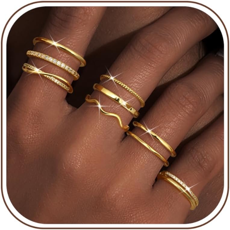 Tungary Adjustable Stackable Rings for Women Non Tarnish CZ Ring Set
