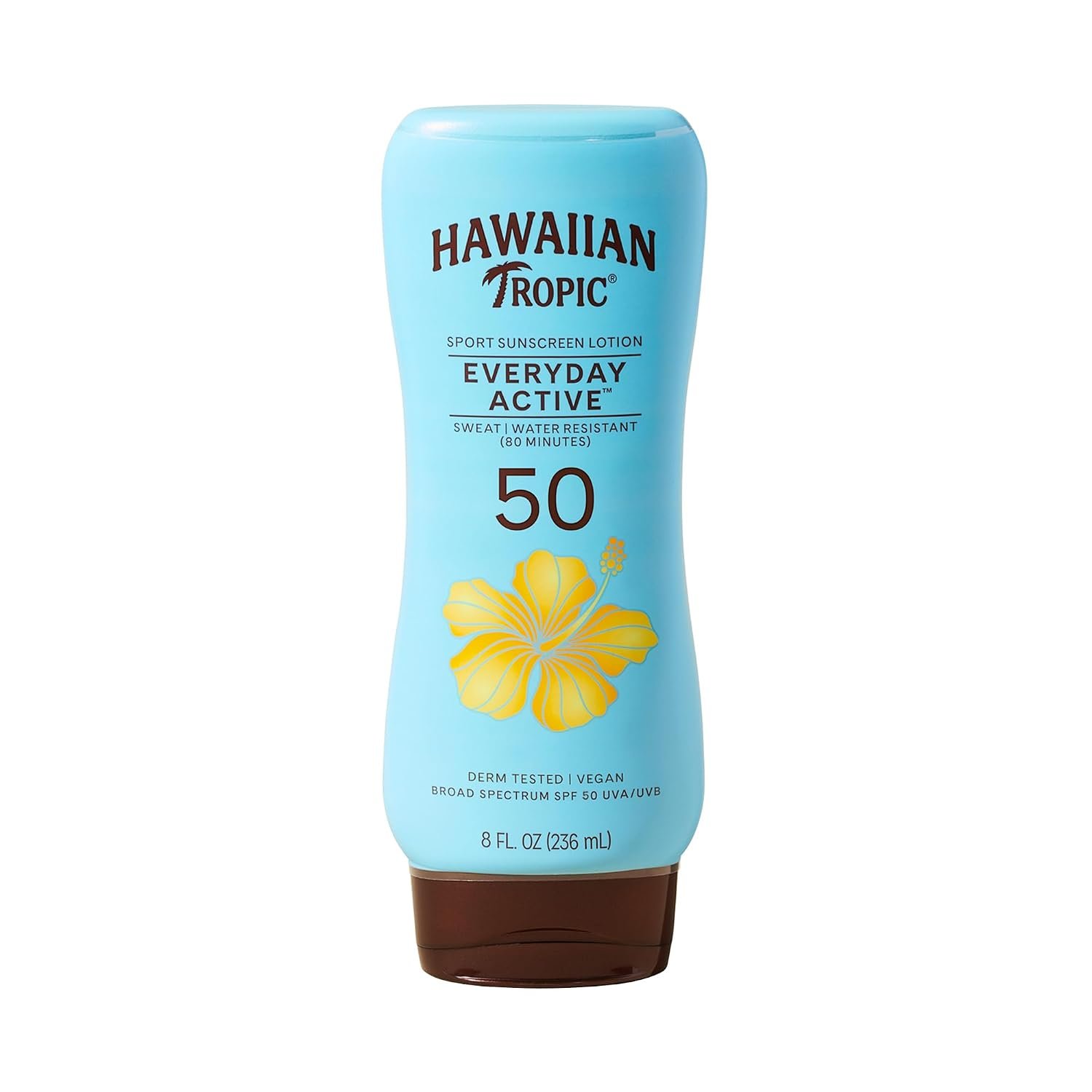 Hawaiian Tropic Everyday Active SPF 50 Sunscreen Lotion, 8 Fl Oz | Lightweight sport sunscreen, Sweat and water resistant sunblock, UVA/UVB broad spectrum protection, Iconic tropical scent