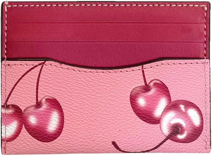 Slim Card Case Leather Credit Card Holder with Cherry Print