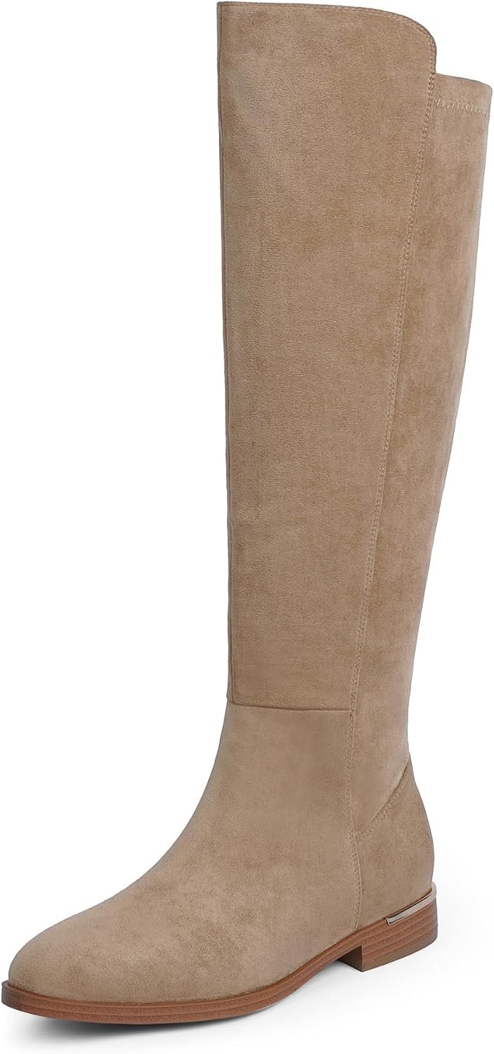 Modatope Rounded Toe Flat Stretchy Dress Knee High Boots Side Zipper