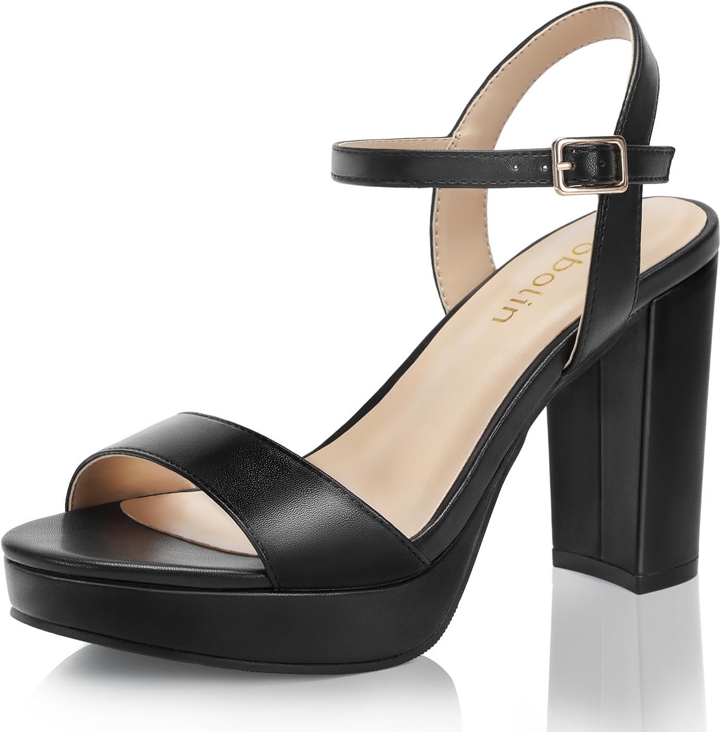DOBOLIN Wide Width Heels for Women Block Chunky Platform High Heels Sandals Open Toe Wedding Party Ankle Strap Dress Shoes