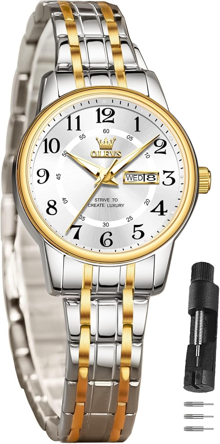 OLEVS Watches for Women Dress 30M Waterproof Long Band for Medium Wrists | Easy Read Women Watch Stainless Steel with Date Lightweight Ladies Watch for Daily Wear and Occasions Reloj Para Mujer