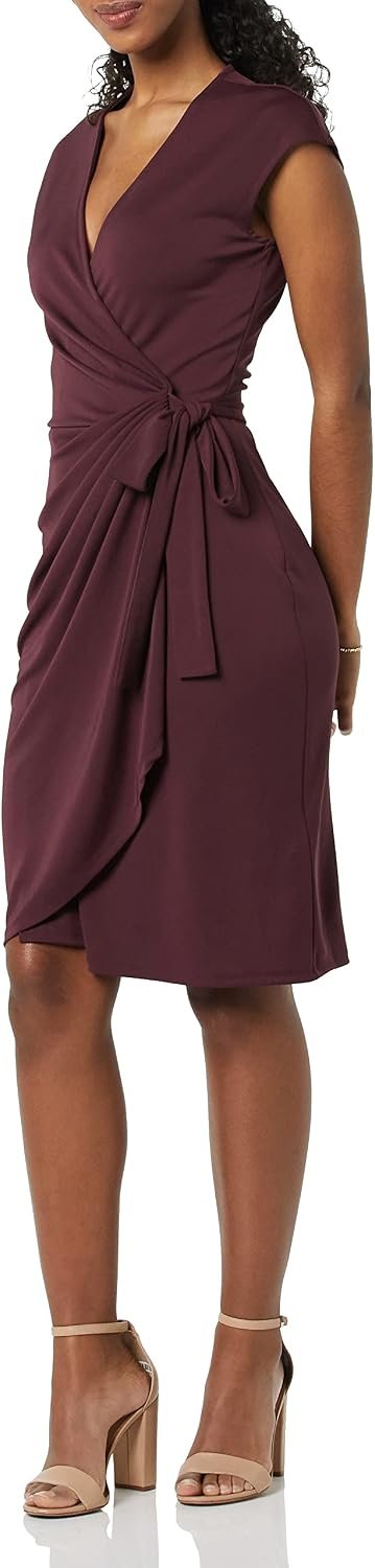 Amazon Essentials Women’s Classic Cap Sleeve Wrap Dress with V Neck, Pleated Waist (Available in Plus Size)