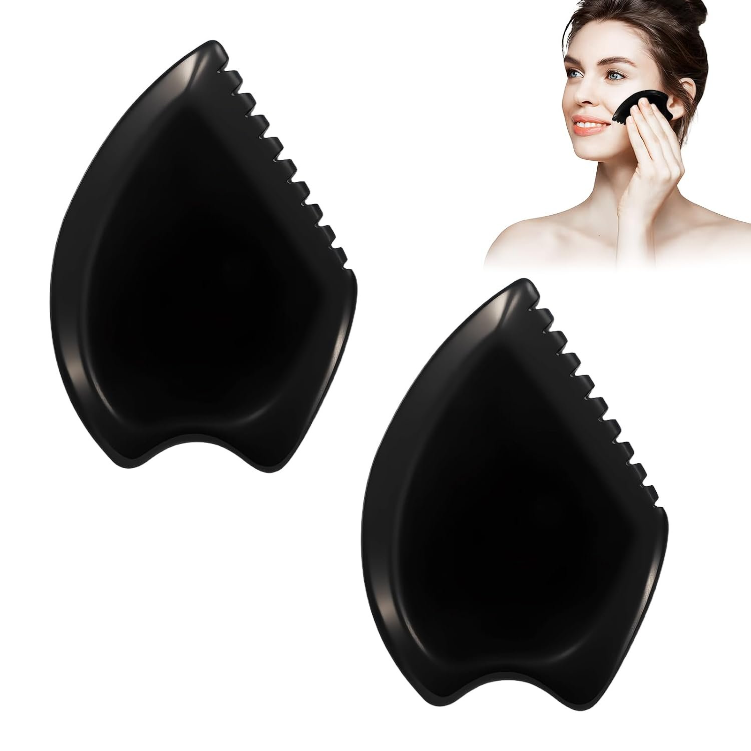 Gua Sha Facial Massage Tool – Black Jade Bian Stone Face & Body Massager for Wellness, Relaxation, Neck/Shoulder/Back/Leg Massage, Natural Stone Skin Care Tool