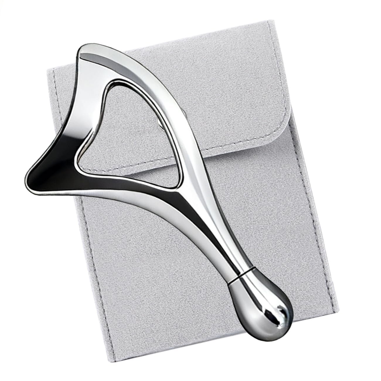 Gua Sha Facial Tools with Eye Roller, Facial Massage Tool for Face Sculpting Daily Beauty Routine Edema, Gift for Women Silver