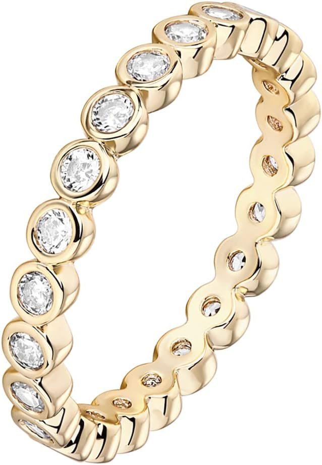 PAVOI 14K Gold Plated Rings with Cubic Zirconia – 2.8mm Stackable for Women – Gold Love Ring