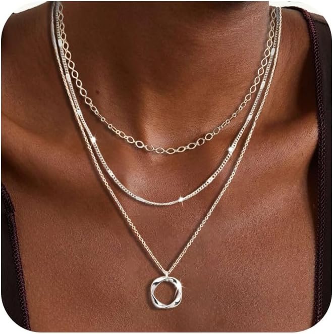 Cuzmly Layered Silver Necklaces for Women, Choker Necklaces Stack for Women