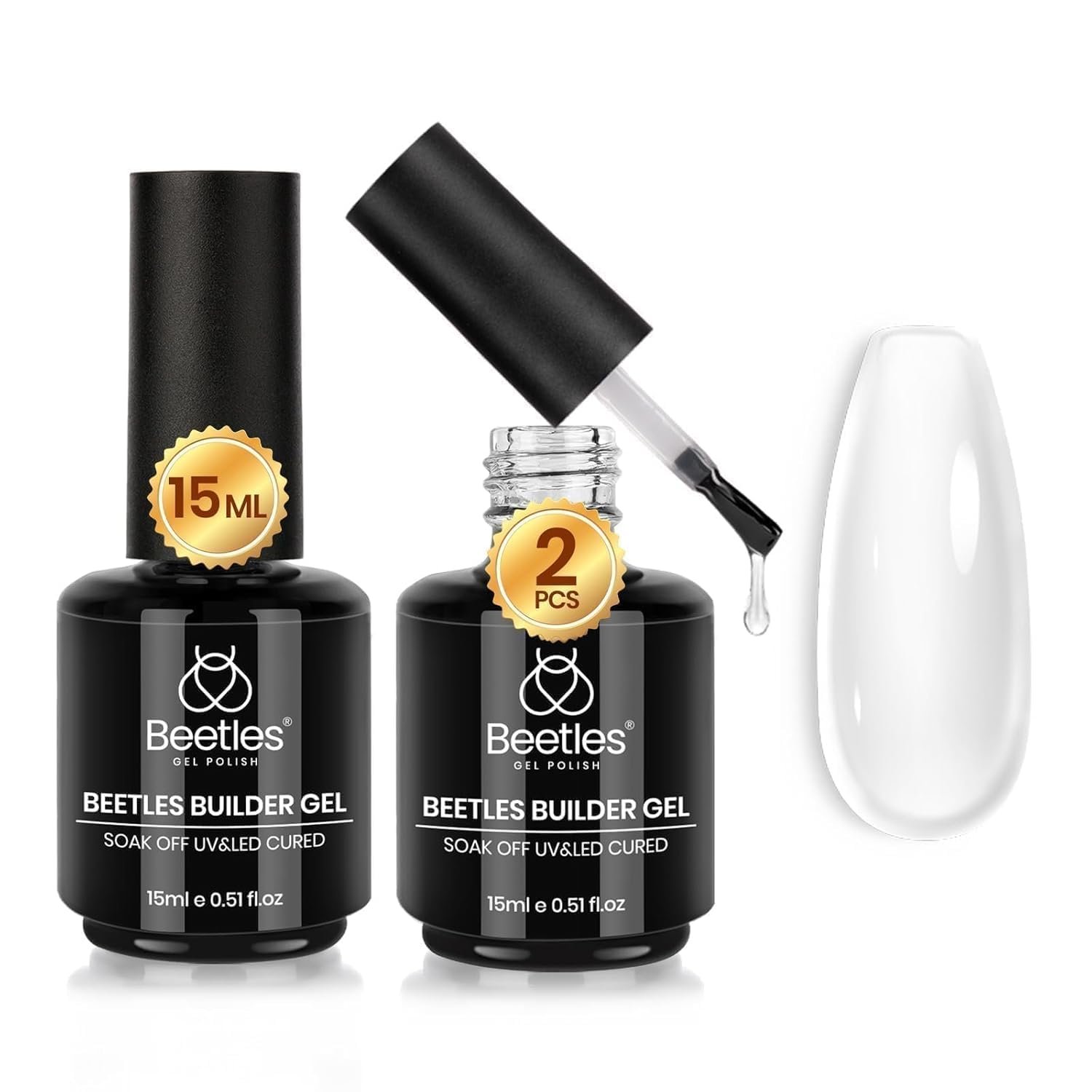 Beetles Builder Gel for Nails, 2 Pcs 8 in 1 Clear Building Gel | for Instant Apex Strengthening & Extension, Beginner Friendly DIY Salon at Home, Gifts for Women, UV & LED Lamp Cured Needed