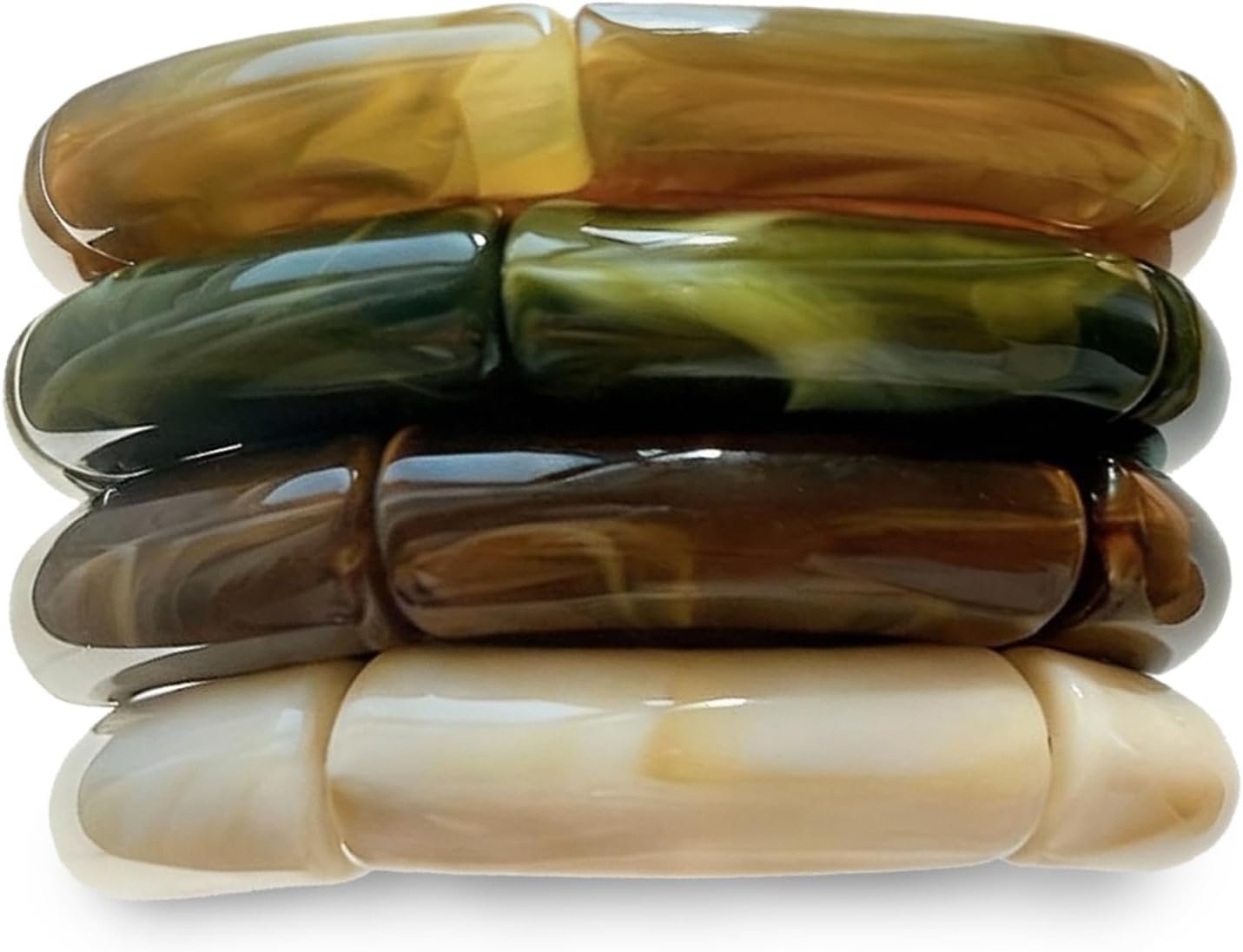 iF YOU 6pcs Chunky Acrylic Bangle Bracelets for Women, Resin Bamboo Brown Stretchy Bracelet Stack, Fashion Jewelry for Women