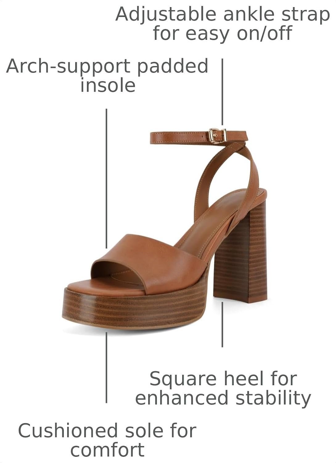 ANFEE Platform Heels for Women Chunky Heel Open Toe Ankle Strap Sandals | Open toe platform sandals with 4.5 inch chunky heel cushioned insole and adjustable ankle strap for weddings and parties