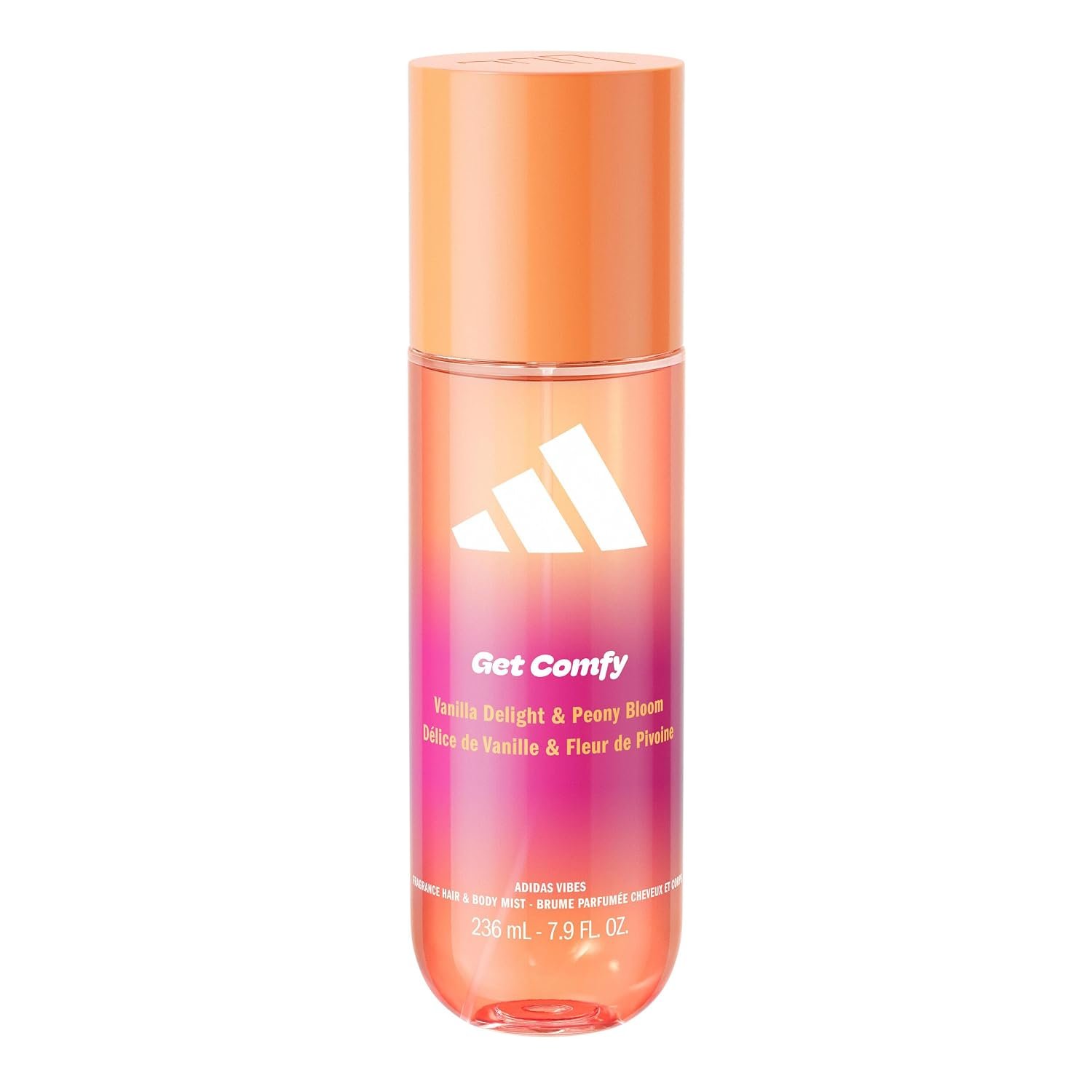 adidas Vibes Get Comfy Fragrance Hair & Body Mist for Women, Mood-Boosting, Notes of Vanilla Delight & Peony Bloom, For Any Occasion, 7.9oz