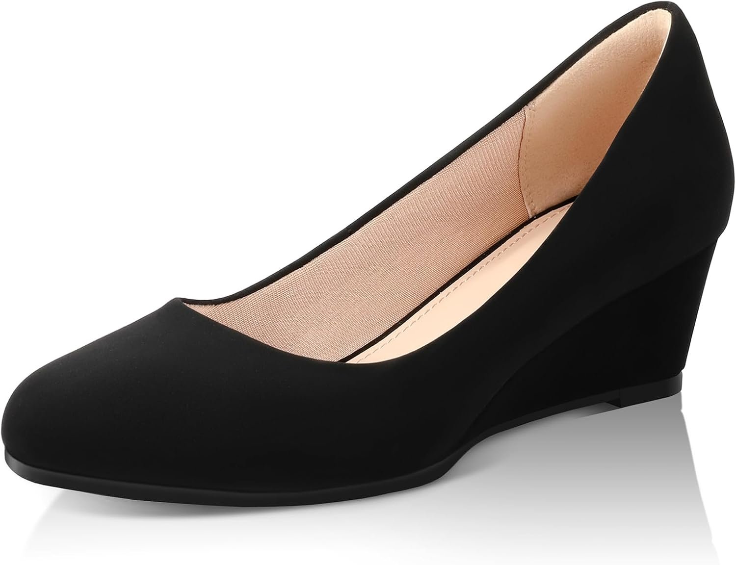 Ankis Black Nude Silver Gold Wedges for Women, Low Heel Women’s Wedge Comfortable Closed Toe Women Pumps Dress Shoes -2Inch