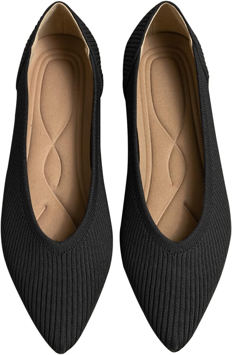 TINGRISE Women’s Flats Shoes Pointed Toe Knit Ballet Comfortable Dressy Slip On Flat