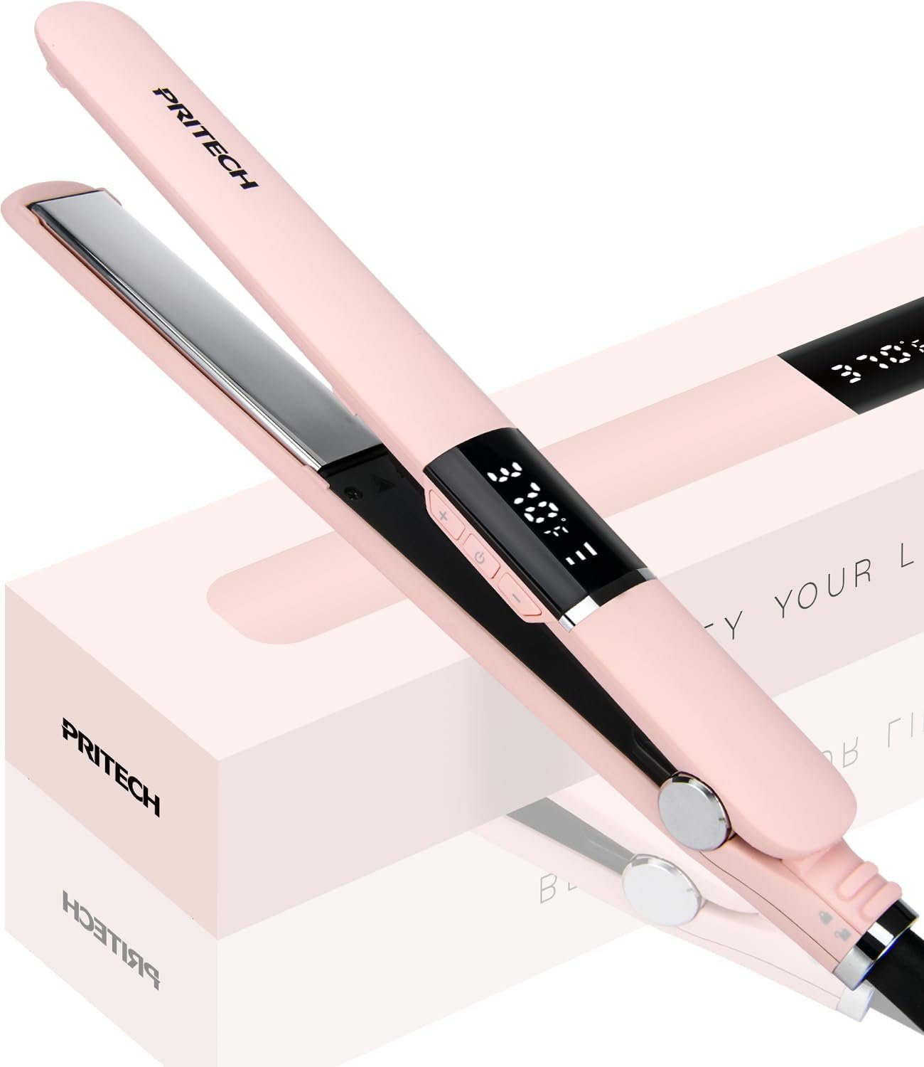 PRITECH Flat Iron Hair Straightener, 1’’Plate Titanium with Adjustable Temp | 290°F – 450°F, 1 inch Plate for All Hairstyles Anti-Frizz Dual Voltage Straightening and Curler 2 in 1