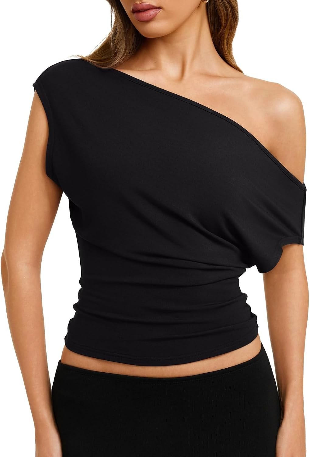 REORIA Womens Cinched Waist Off The Shoulder Tops Y2K Going Out T-Shirts