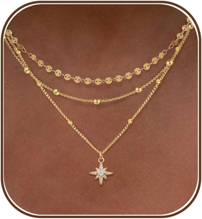 XIXINI Layered Necklaces for Women, Dainty Gold Necklace Stack 14k Gold Plated Layering Pendant Necklace Set Simple Statement Gold Necklaces for Women Trendy Fashion Waterproof Gold Jewelry