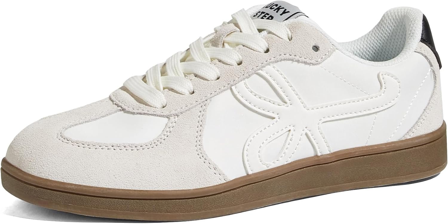 LUCKY STEP Women Fashion Sneakers Casual Walking Shoes | Lace Up Retro Sneakers Genuine Leather Lightweight Comfortable Tennis Shoes