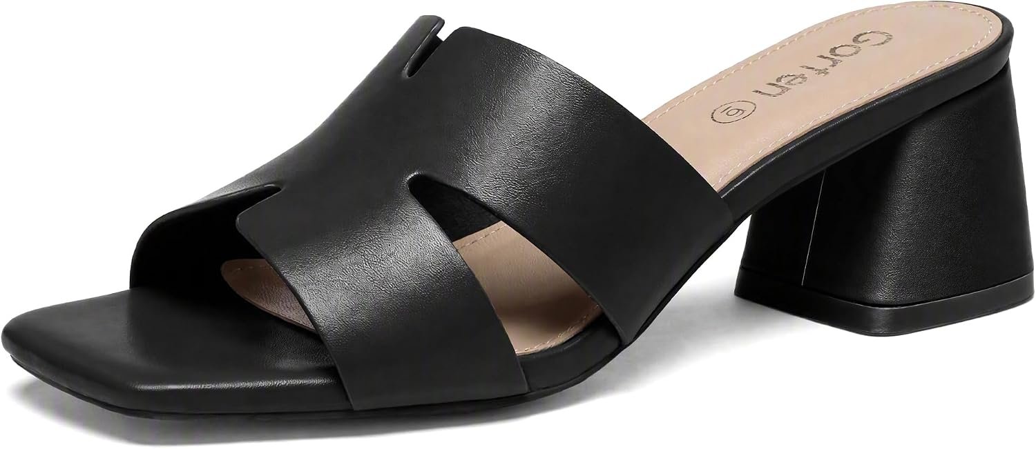 Women’s Square Open Toe Sandals Low Block Chunky Heel Slip on Comfortable Casual Sandals for Daily Wear