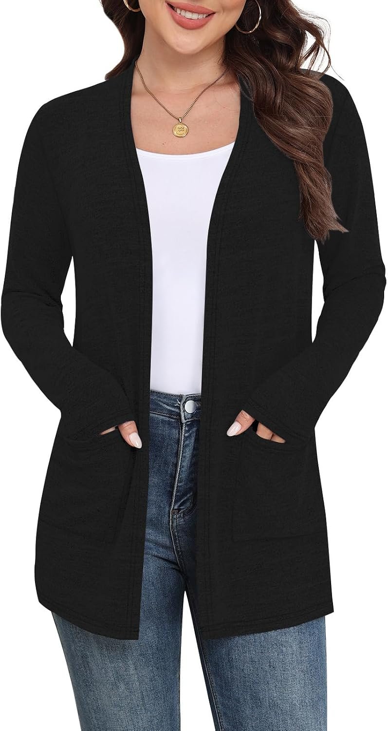 Yincro Women Lightweight Cardigan Long Sleeve Open Front with Pockets S-3XL