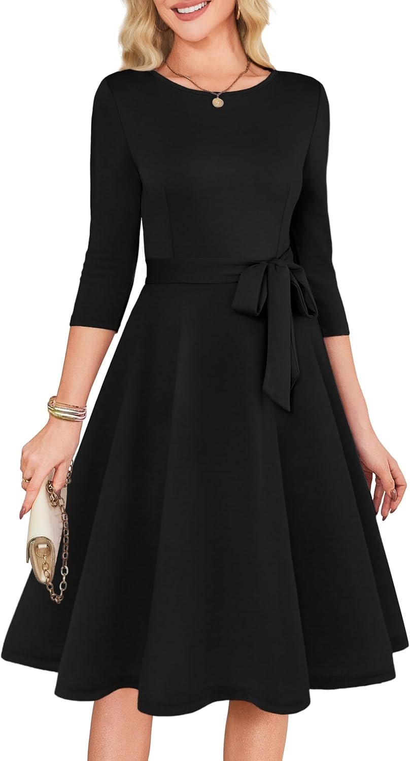 RUMIA Womens Cocktail Dresses 3/4 Sleeve Dress with Belt (XS-3XL)