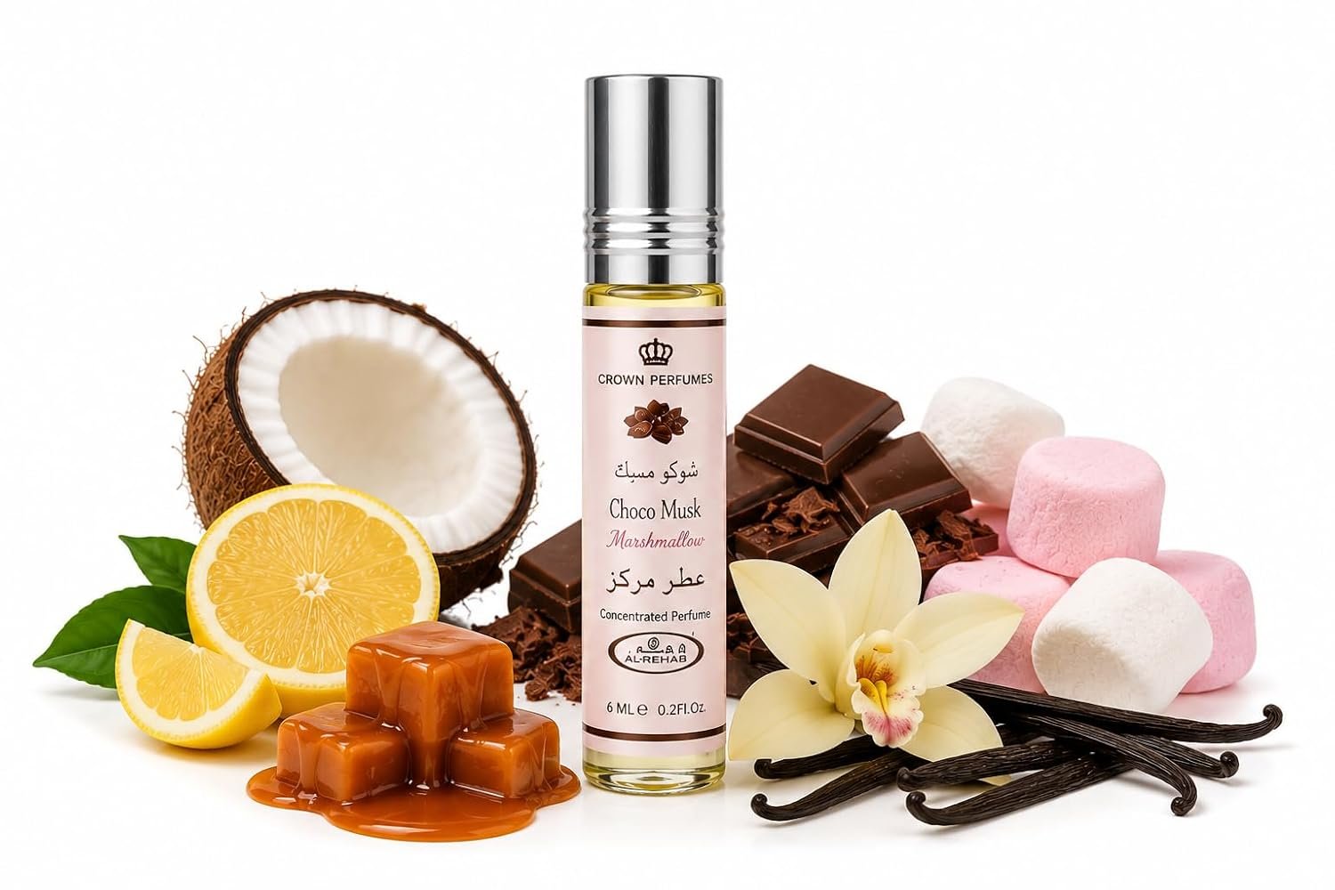 Al Rehab Choco Musk Marshmallow – Sweet Chocolate-Vanilla Concentrated Perfume Oil Roll-On for Unisex, 0.2 Ounce / 6ml