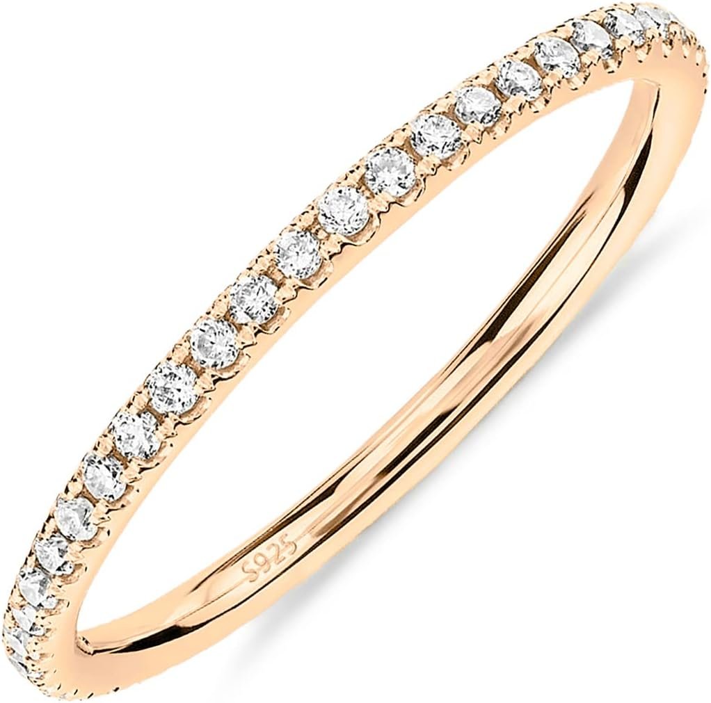 PAVOI 925 Sterling Silver Wedding Band for Women, 14K Gold Plated CZ Ring