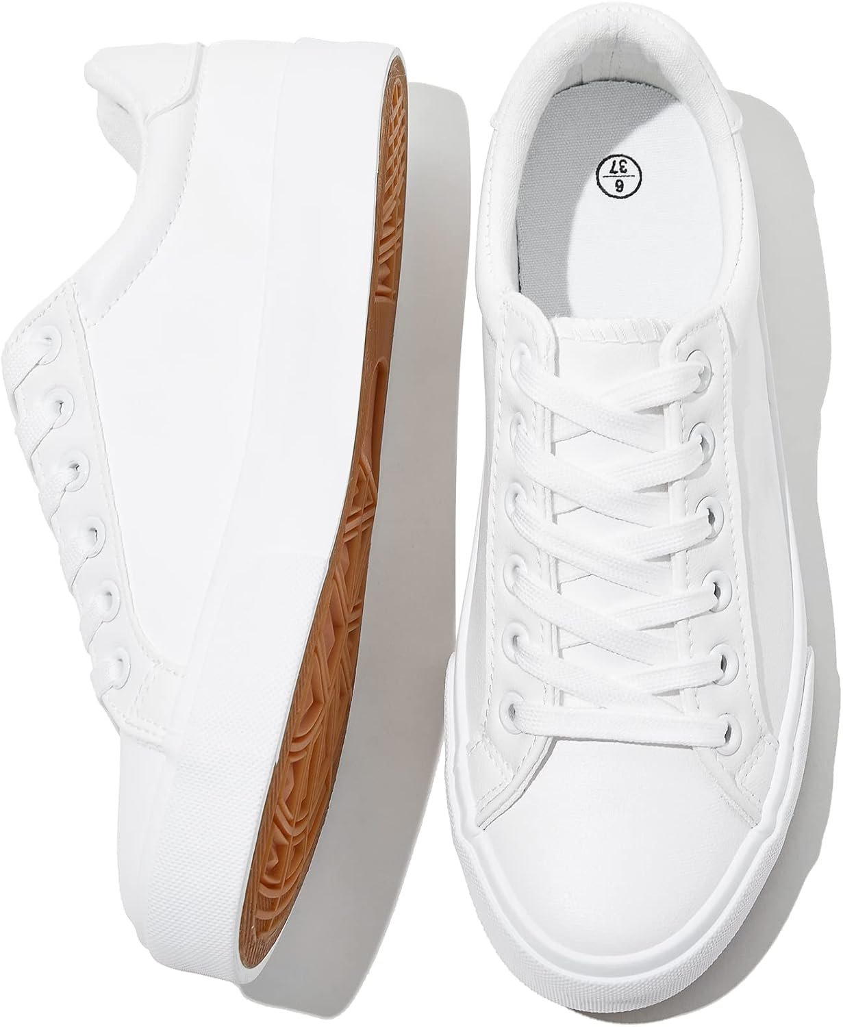 SERNIAL Womens White Tennis Shoes PU Leather Casual Sneakers