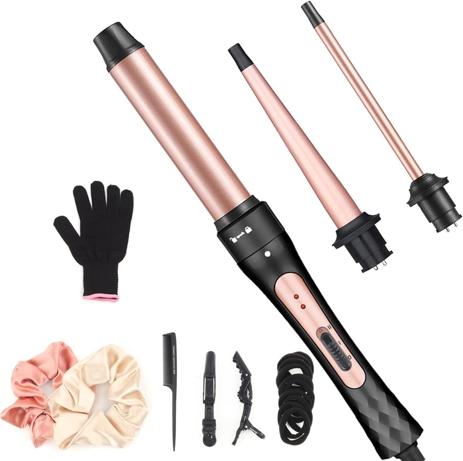 JAETON Curling Iron Wand Set 3 in 1 with 0.35″-1.25″ Ceramic Barrels | Dual Voltage Hair Curler Wand, 3 Interchangeable Barrels, Quick Create Hairstyle in All Hair Type, Gift for Women