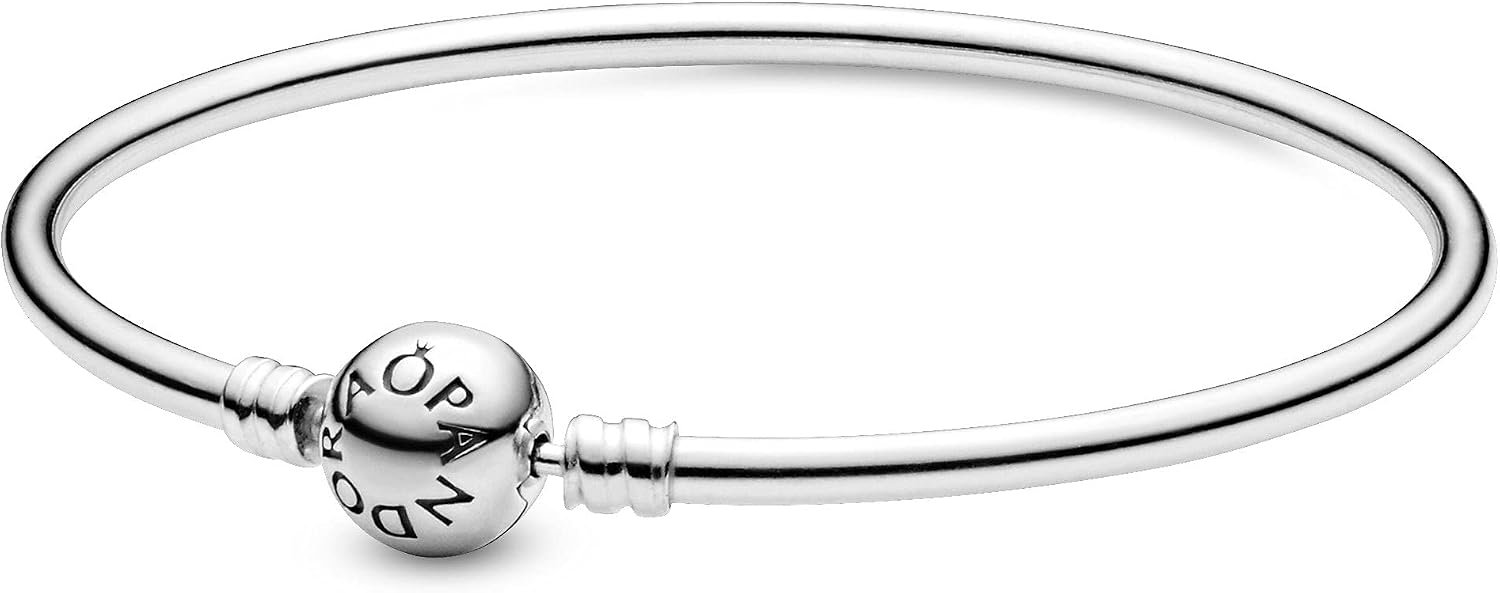 PANDORA Moments Sterling Silver Ball Clasp Bangle for Women – Compatible Moments Charms – Bangle Charm Bracelet – Gift for Her – 7.5″