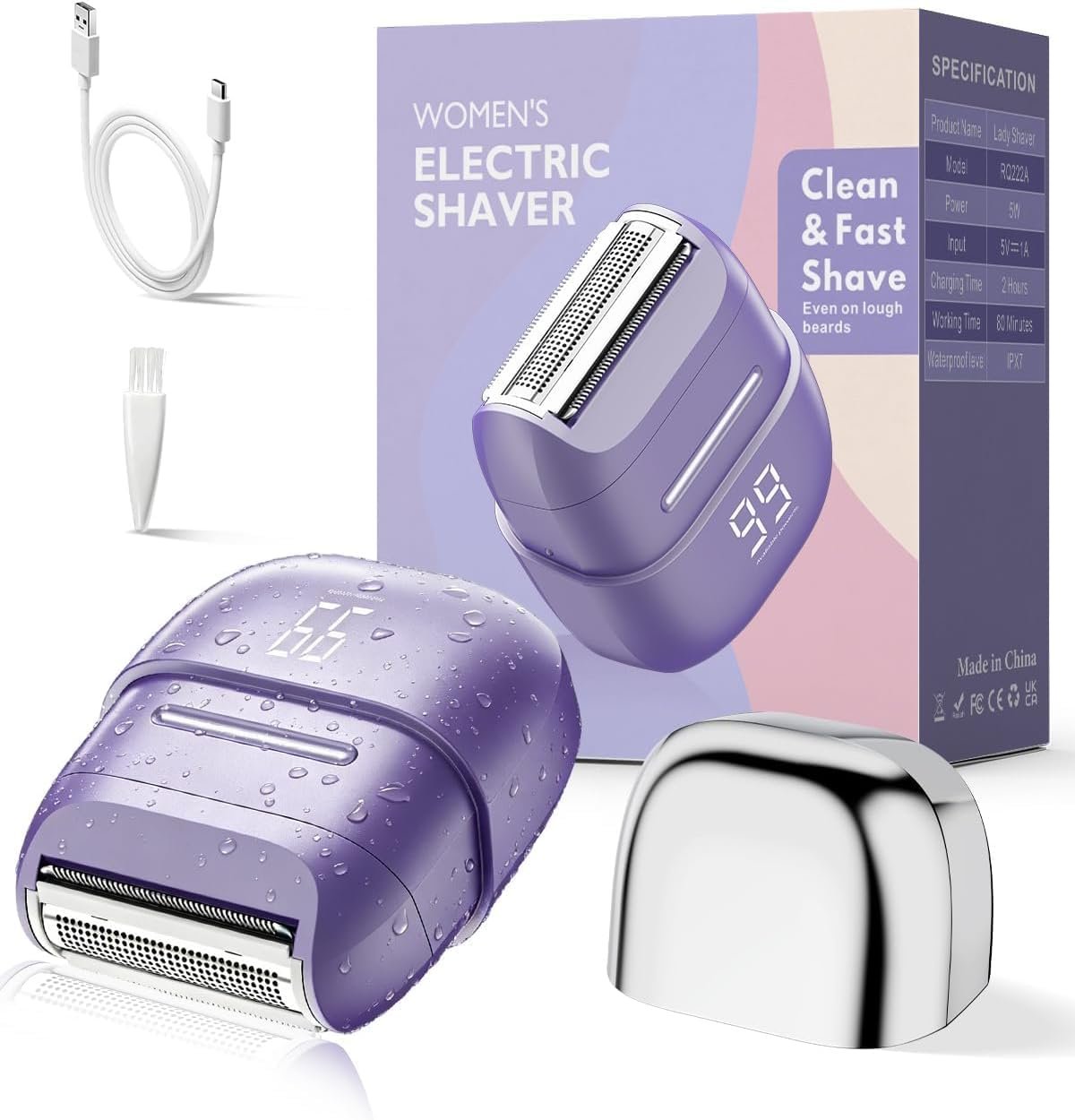 Electric Shaver for Women Waterproof Mini Electric Razors for Women – Cordless Foil Shaver for Hair Removal, Legs, Face, Body, Bikini,Sensitive Skin, Razor for Teen Girls (Purple, Premium)