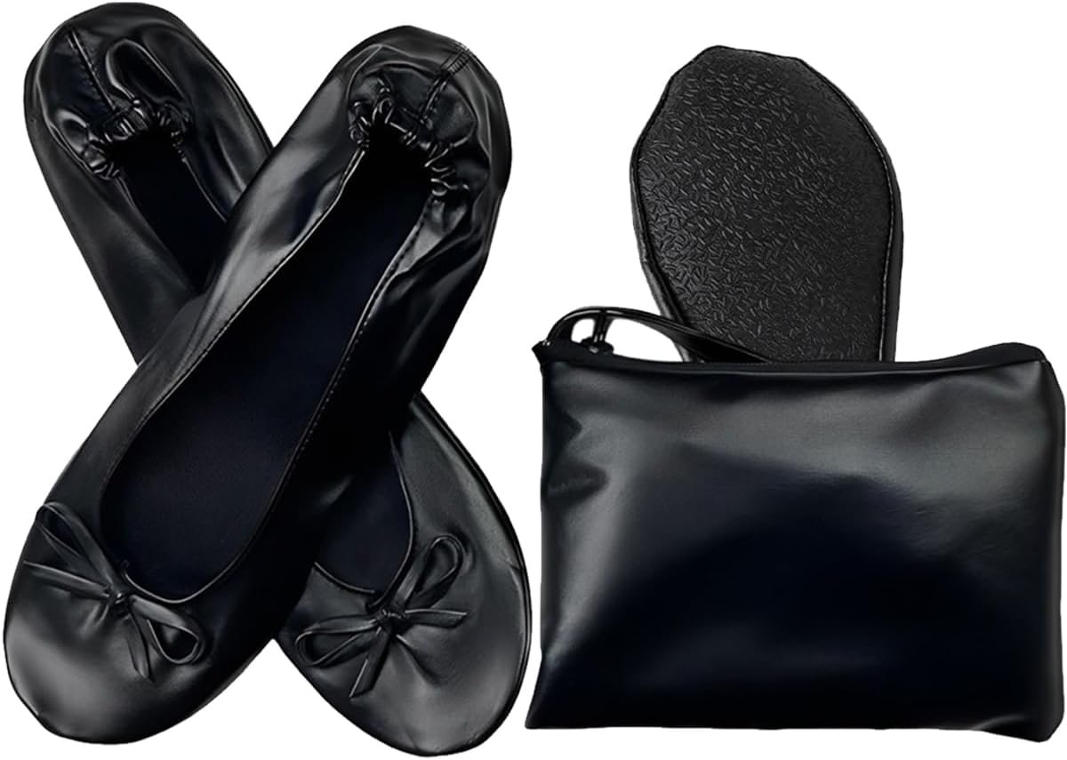 Foldable Flats for Women, Foldable Ballet Flats Shoes for Purse, Portable Roll Up Shoes with Zipper Pouch, Stylish Comfortable & Non-Slip Portable Women Flat for Weddings, Office, Travel