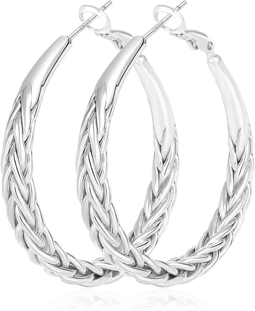 JEMARA Sterling Silver Hoop Earrings Hypoallergenic Thick Silver Earrings