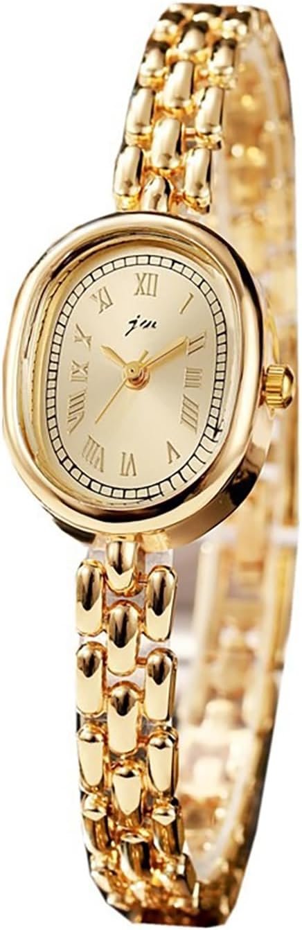 Women’s Bracelet Watch Small Face Oval Quartz Analog Wristwatch (Gold)