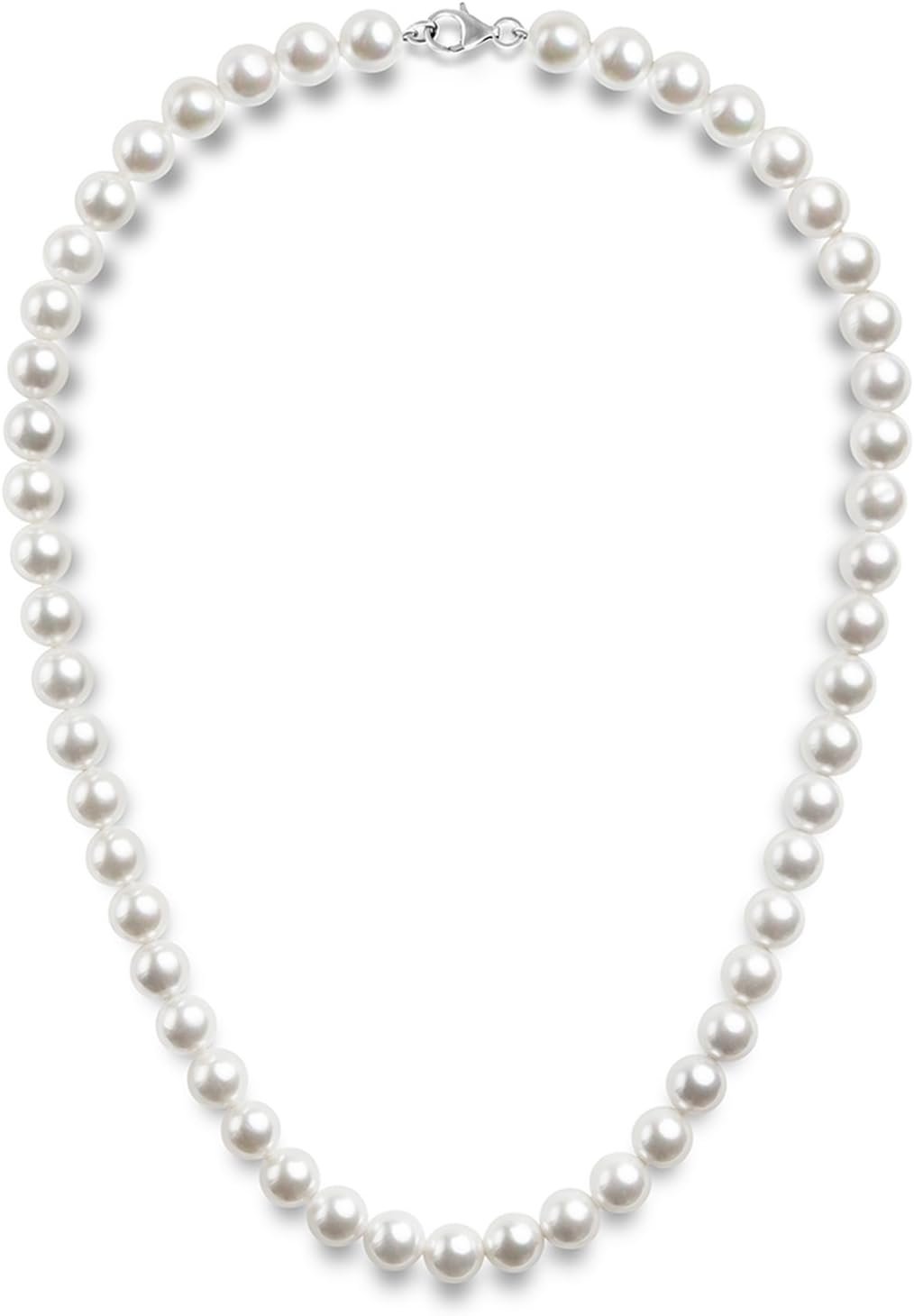PAVOI 925 Sterling Silver Round Simulated Shell Pearl Necklace Strand | Pearl Choker Necklace | Jewelry for Women | Round Pearl Beaded Necklace, Elegant Pearl Choker Necklace