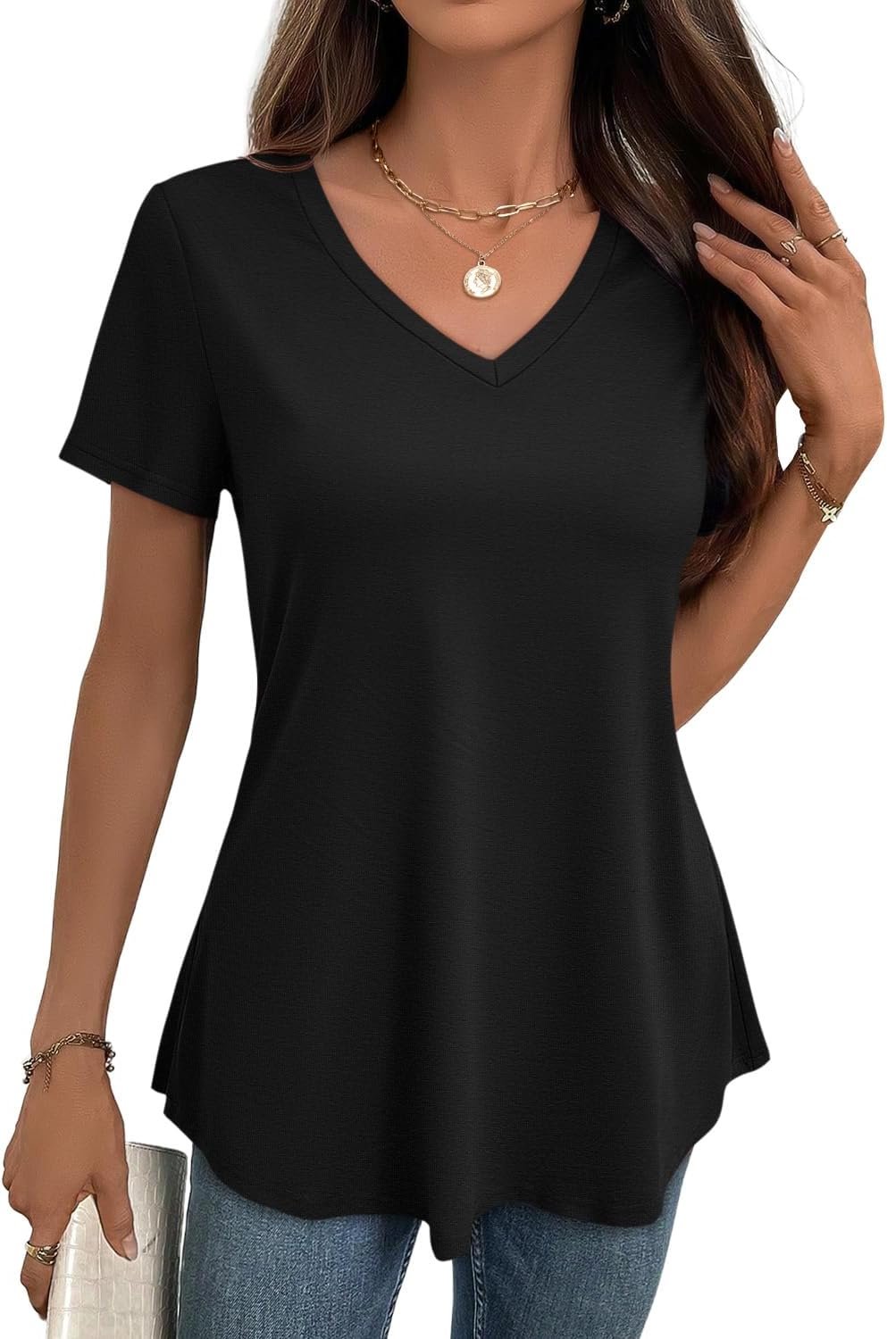 JUSTFASHIONNOW Women’s Dressy V Neck Tunic Tops for Leggings