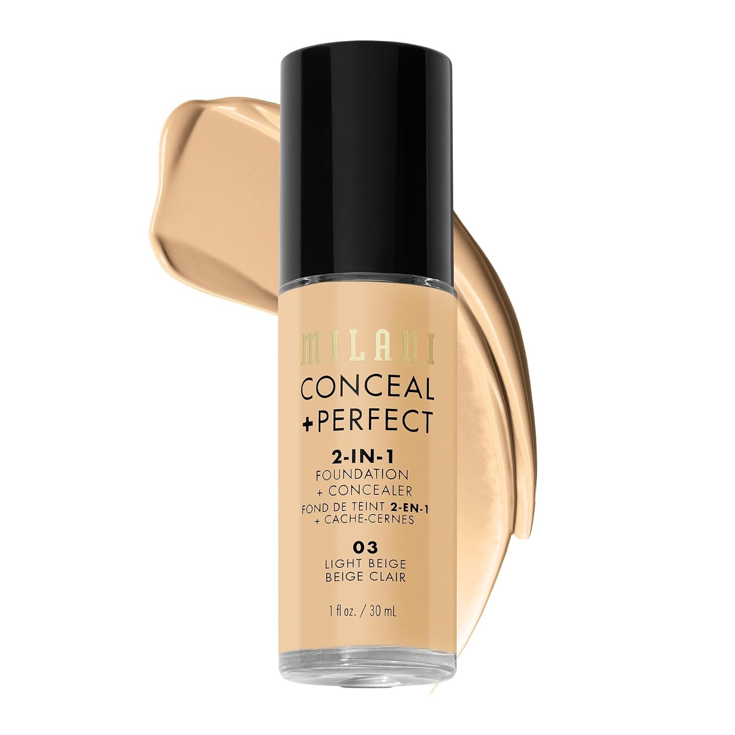 Milani Conceal + Perfect Liquid Foundation Makeup – Light Beige, 1 Fl. Oz