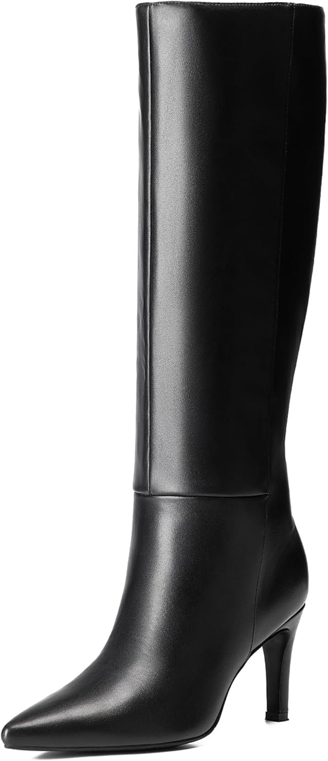 Reitoye Knee High Boots Women Pointed Toe Stiletto Tall Zipper Dress Boots