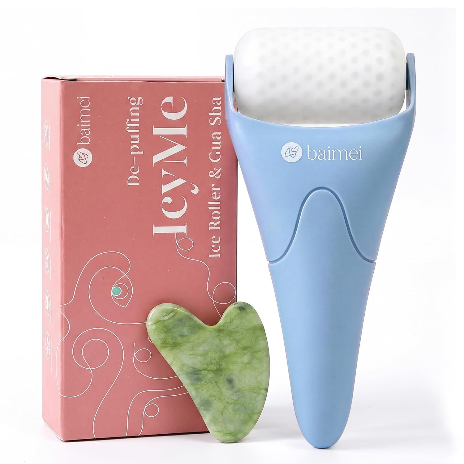 BAIMEI IcyMe Ice Roller for Face and Gua Sha Facial Tool Set | Cooling and Smoothing Ice Face Roller & Gua Sha Reduce Puffiness,Ideal Home & Travel Use,Self Care Gifts for Women – Blue