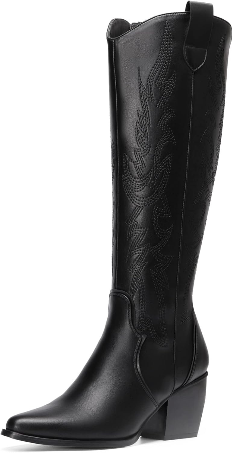 DREAM PAIRS Womens Cowboy Knee High Chunky Heel Boots