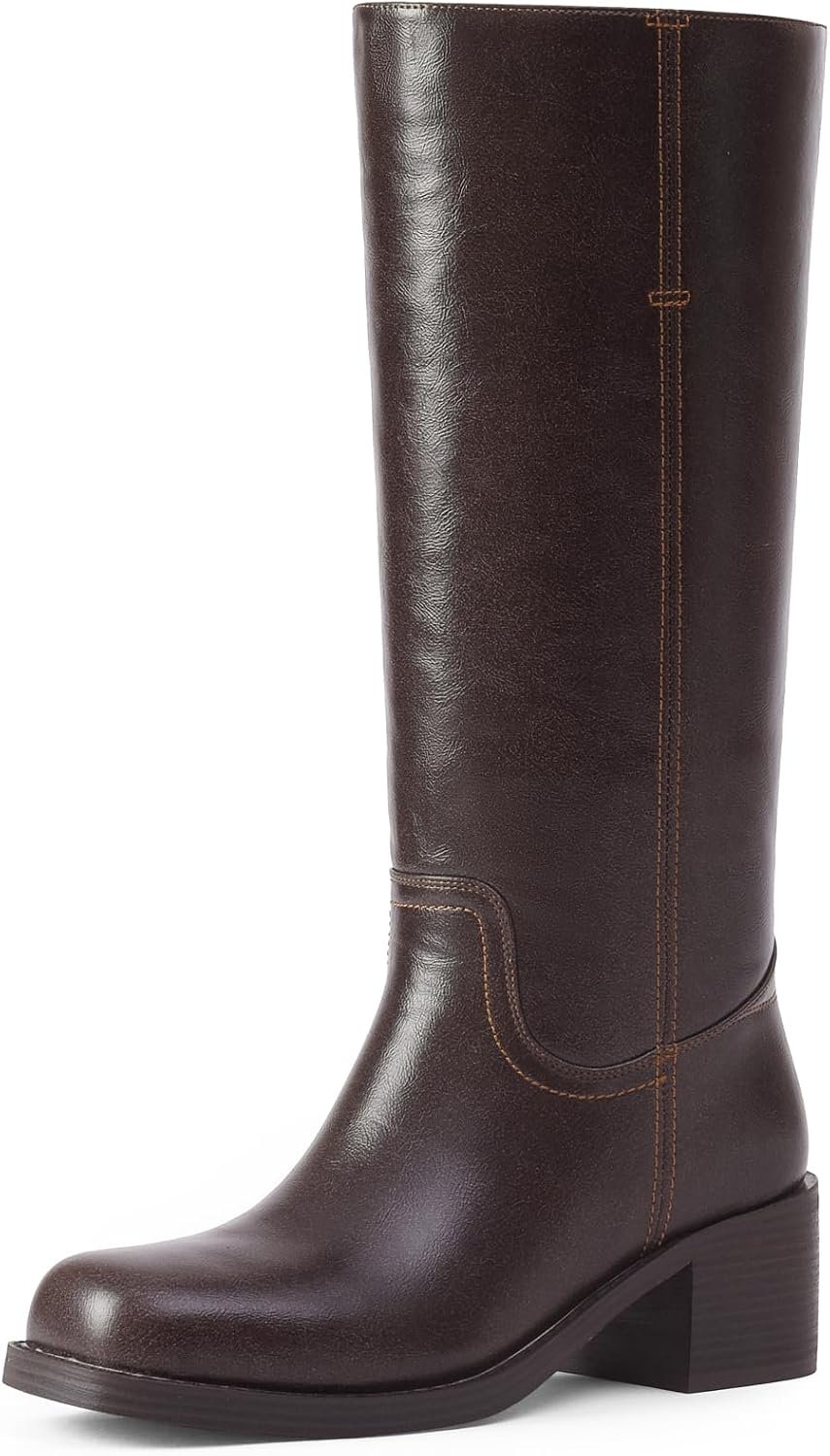 Adolilove Mid Calf Boots for Women Chunky Block Low Heel Square Toe Comfortable Casual Trendy Stylish Boots