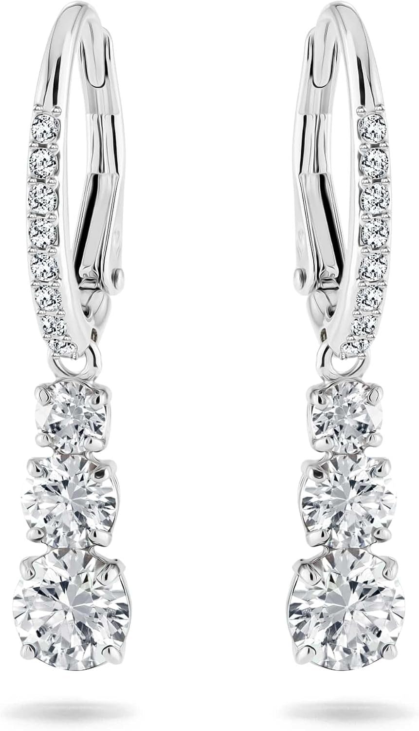 Swarovski Stilla Attract Trilogy Drop Pierced Earrings with White Crystals on a Rhodium Plated Setting with Hinged Closure
