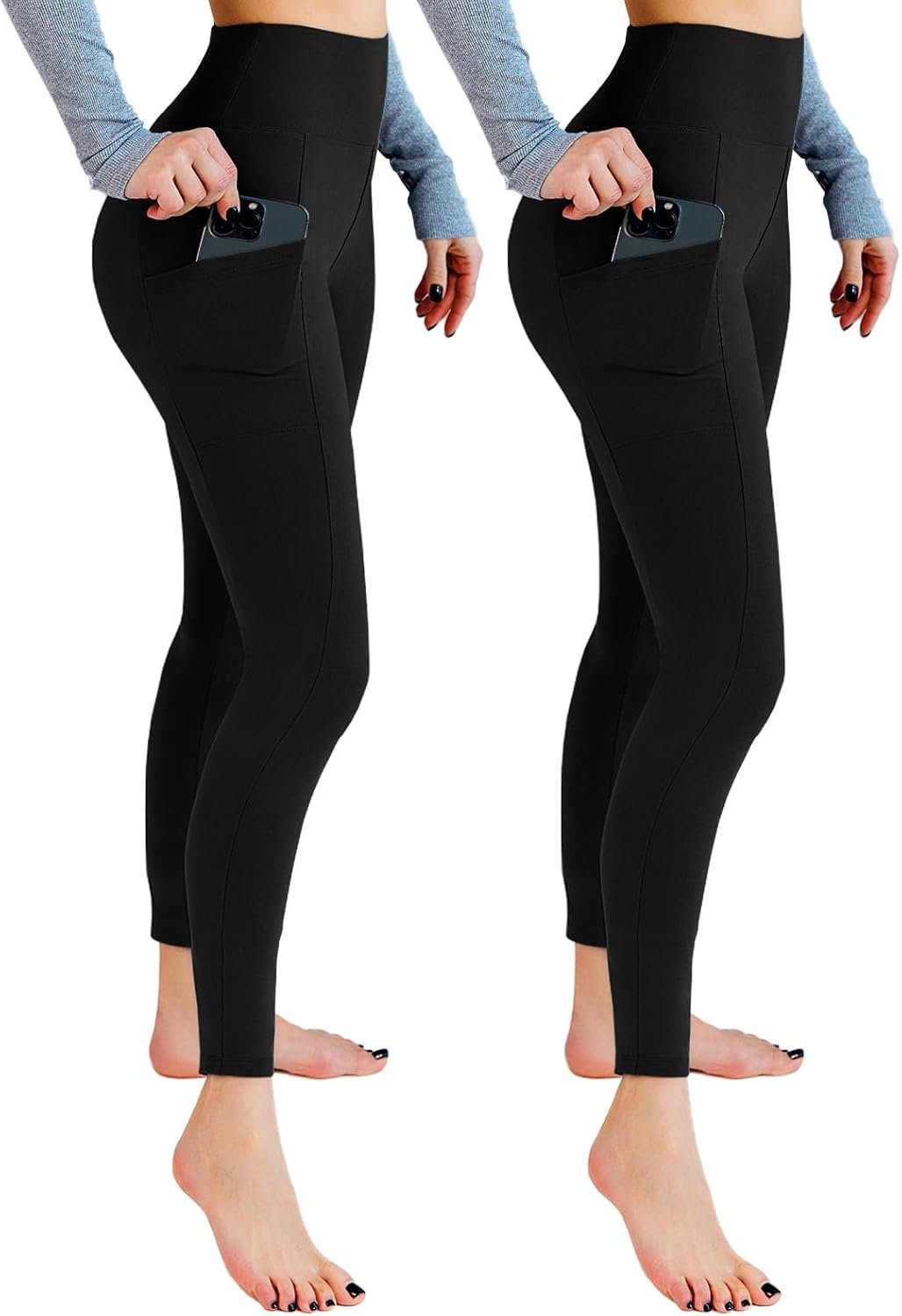 Leafigure 2-Pack High Waist Leggings with Pockets for Women | Deep Side Pockets, Ankle-Length Full Cut, Soft Stretch Fabric, Ideal for Yoga, Gym, Workout and Running