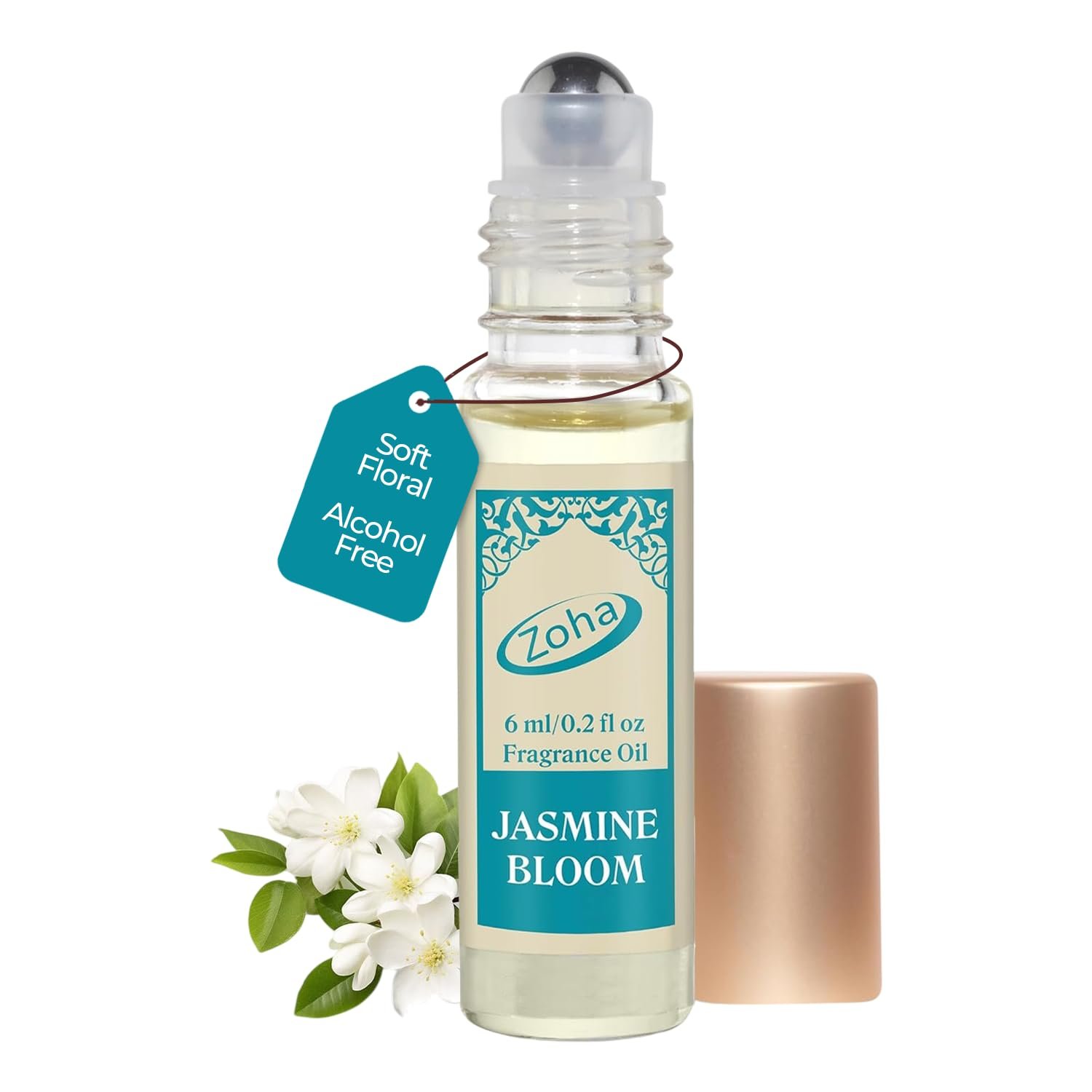 Zoha Jasmine Bloom | Roll on Perfumes for Women & Men | Alcohol-free Jasmine Perfume Oil | Travel Size Long Lasting Fragrance | 6ml Roller