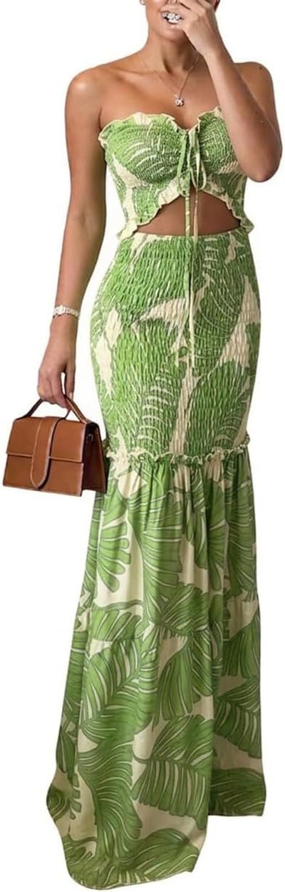 CHICME Floral Vacation Dress Halter Tie Ruched Womens Maxi Dress