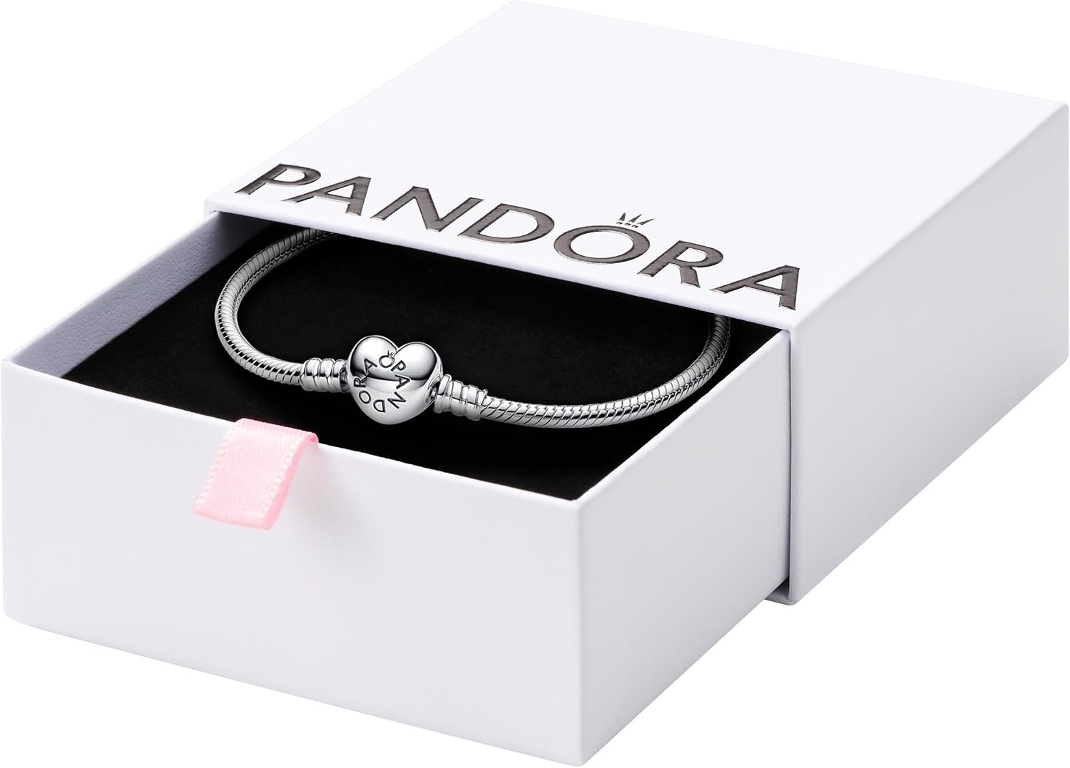 PANDORA Heart Clasp Snake Chain Bracelet – Heart Clasp – Romantic Jewelry for Her with Gift Box – Compatible Moments Charms