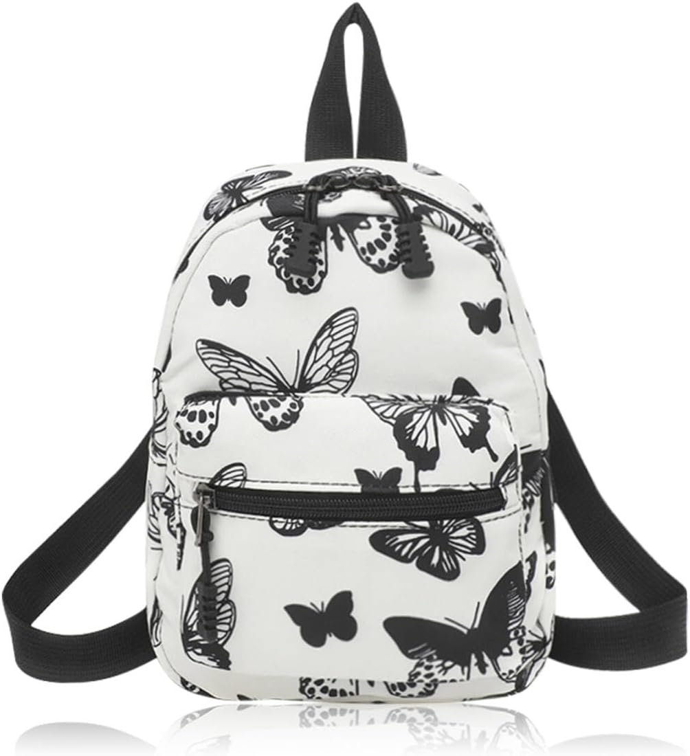 Cute Backpack, Nylon Small Backpack for Women, Lightweight Mini Backpack Purse with Zipper (black butterfly)