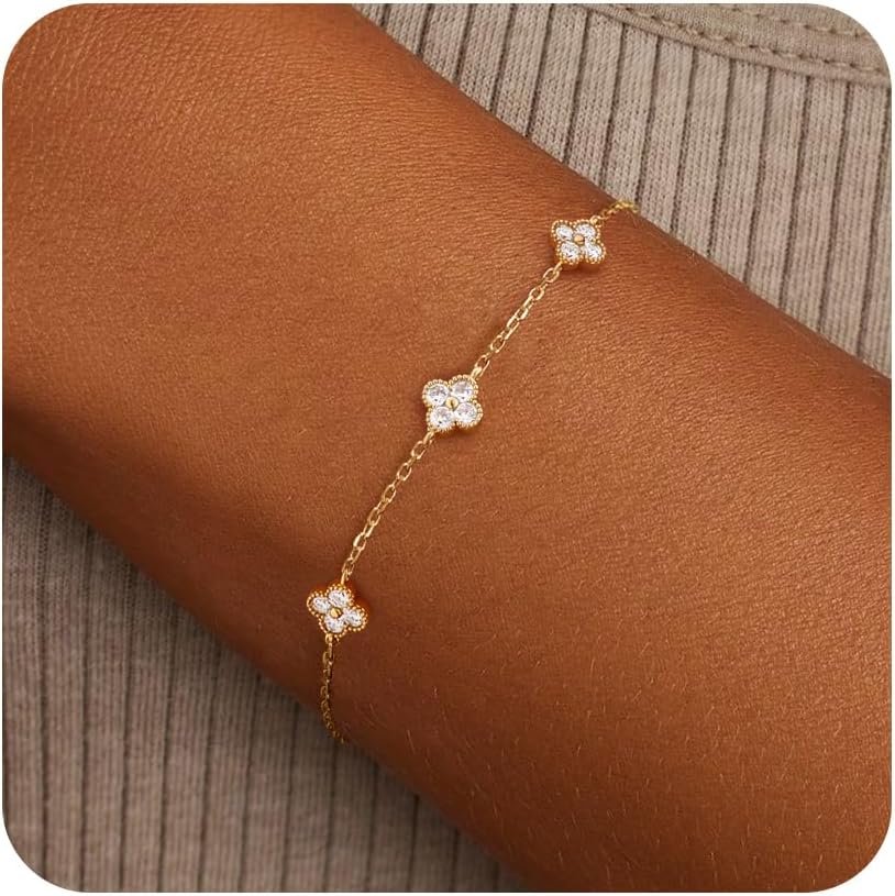 Birthstone Gold Clover Bracelet for women Dainty Cute bracelets