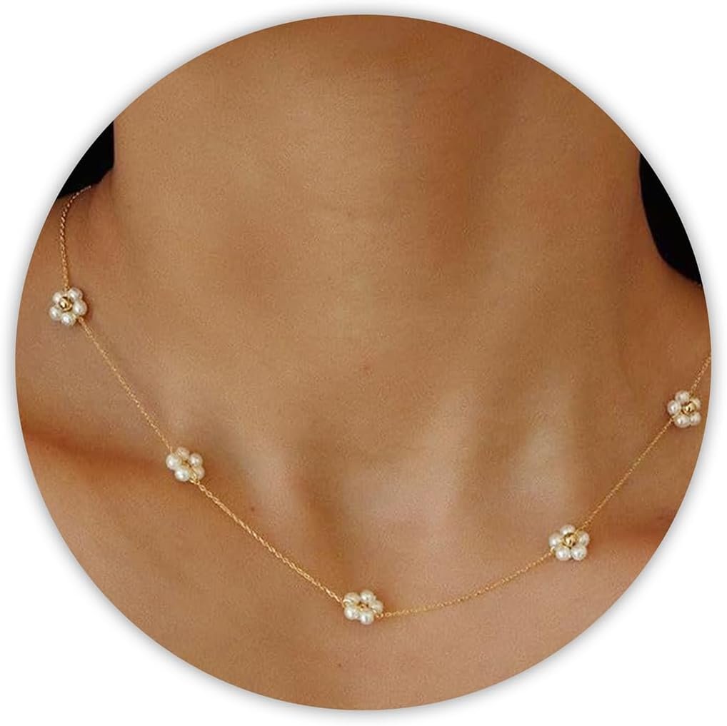 SmileBelle Pearl Necklaces for Women, 18K Gold Choker